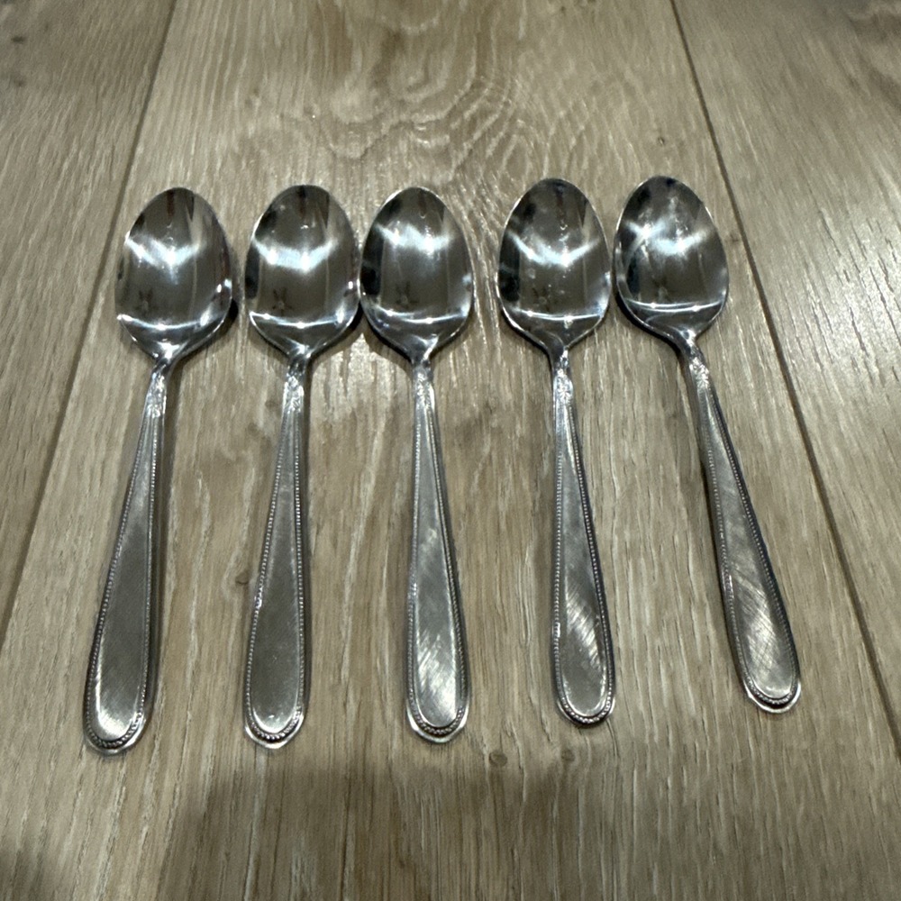 5pc Teaspoons Vanity Stainless Beaded Outline Stanley‎ Roberts